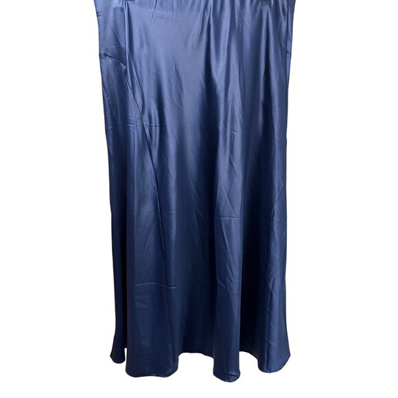 PrettyGarden Womens Midi Satin Skirt Navy Blue XXL Elegant A-Line - Picture 9 of 12